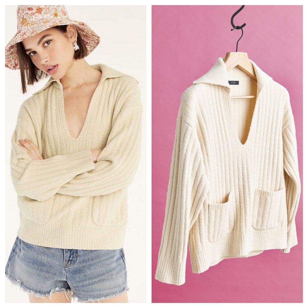 J. Crew Collared Cotton-bouclé Beach Sweater Size XS in Ivory
